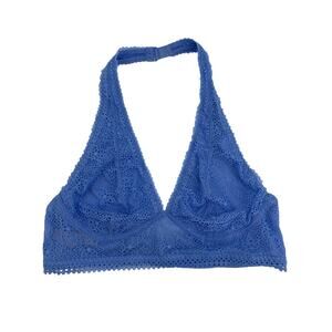 Victoria's Secret Bralette Womens Large Bra Powder Blue Lace Halter Unlined